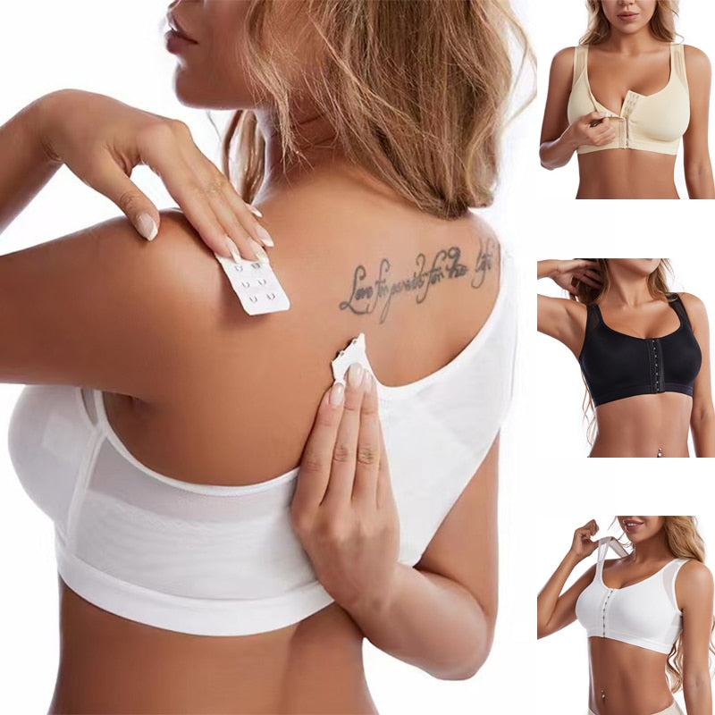 Front Closure Posture Corrector Lift Up Bra Women Push Up Back Underwear  Shockproof Sports Support Fitness Vest Bras (Bands Size : Medium, Color :  White) : : Health & Personal Care