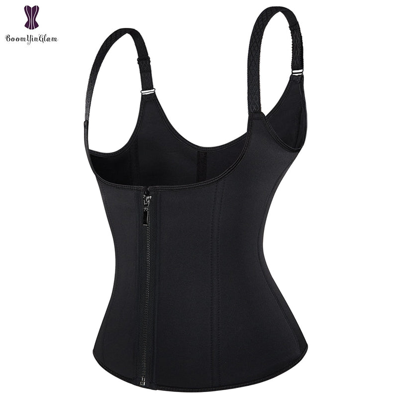 Adjustable Straps Front Zipper And Hooks Neoprene Steel Boned Waist Trainer Corset Vest Shapewear Plus Size 604#