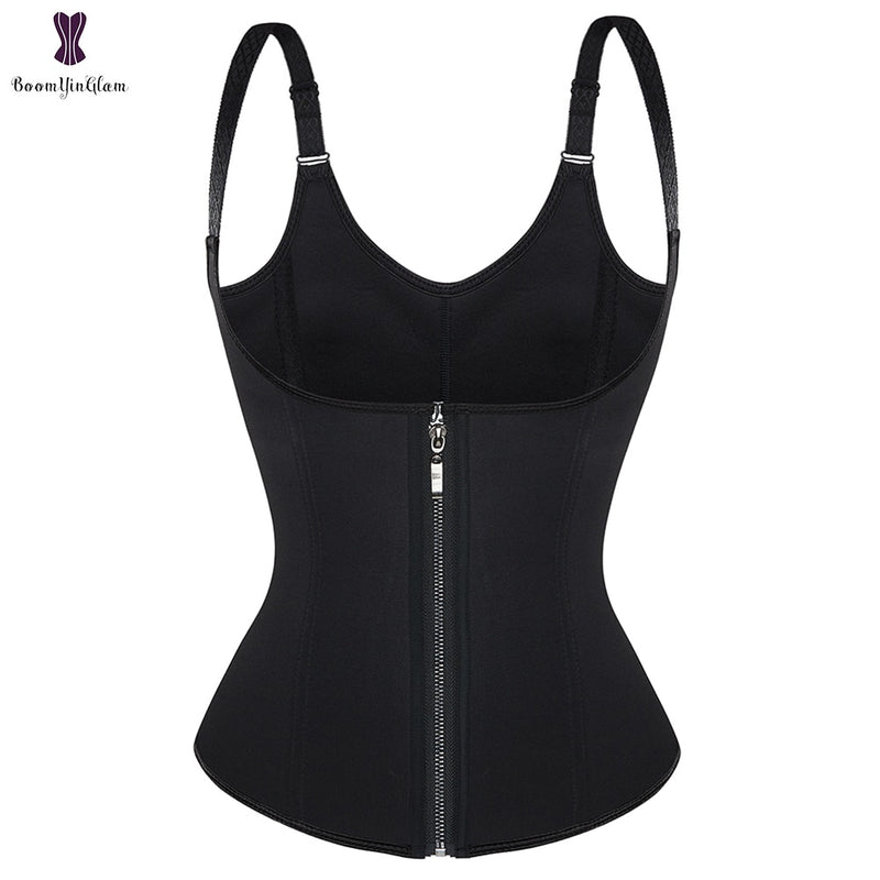 Adjustable Straps Front Zipper And Hooks Neoprene Steel Boned Waist Trainer Corset Vest Shapewear Plus Size 604#