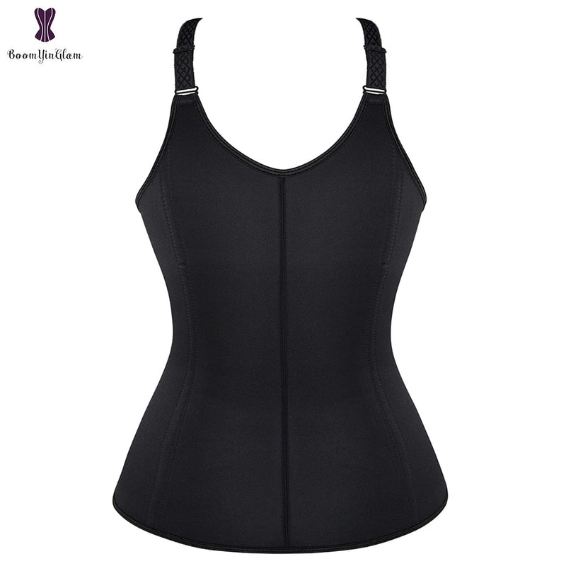 Adjustable Straps Front Zipper And Hooks Neoprene Steel Boned Waist Trainer Corset Vest Shapewear Plus Size 604#