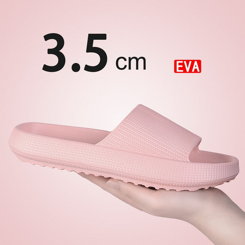 Hot Summer Women Soft Slippers Fashion Thick Platform Bathroom Home Men Indoor Non-Slip Anti-Slip Female Cloud Cushion Slides